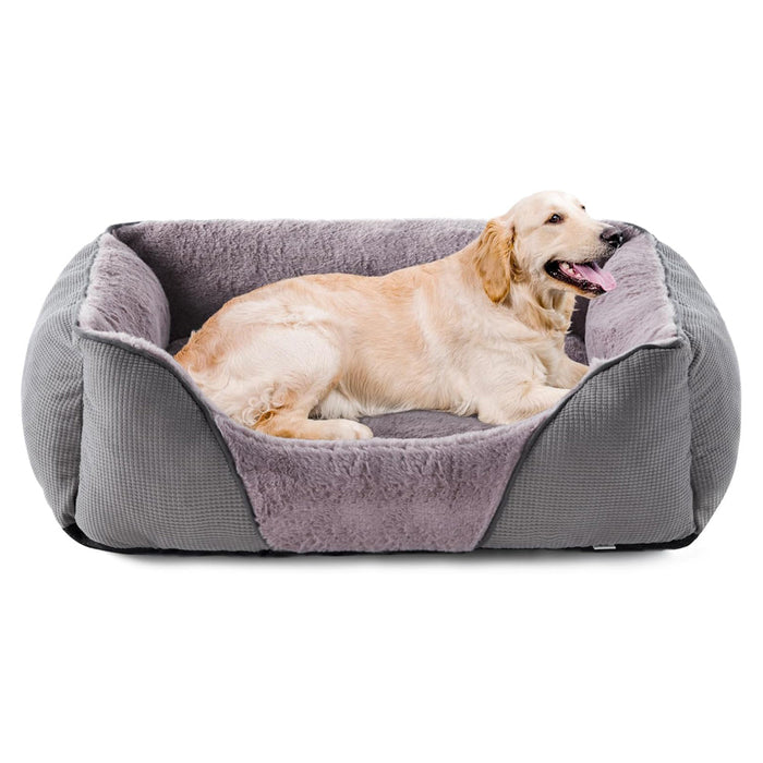 JOEJOYXLDogBed WashableWaterResistantPetBedwithPlushFauxFur Non SlipBase Grey