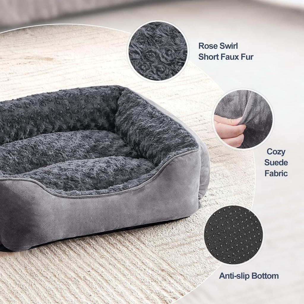 JOEJOY Dog Bed Medium Washable Rectangle Pet Bed with Plush Faux Fur